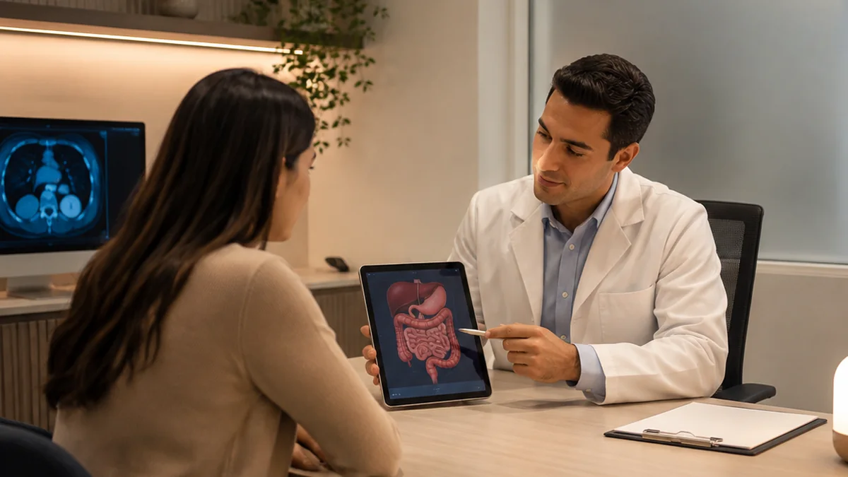 Consulta de gastroenterología previa a estudios de endoscopia y colonoscopia
